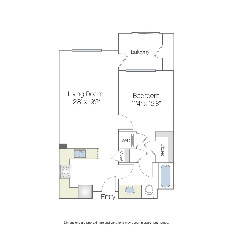 Rendering of the Baylands Platinum floor plan with 1 bedroom[s] and 1 bathroom[s] at Griffis South Bay