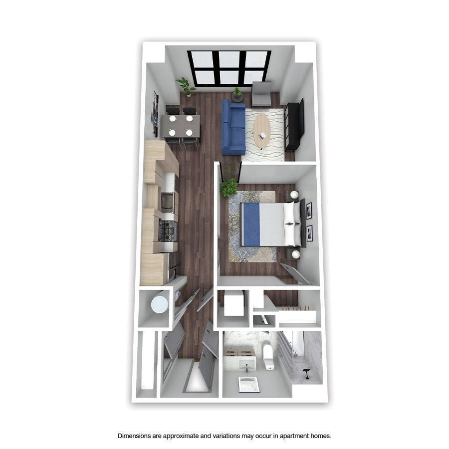 Rendering of the Bethesda floor plan with 1 bedroom[s] and 1 bathroom[s] at Griffis Edgemoor
