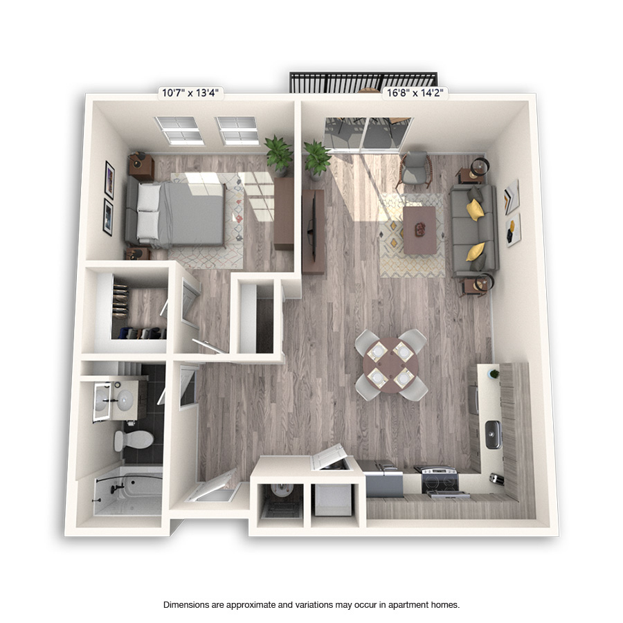 Rendering of the Ruby Hill Platinum floor plan with 1 bedroom[s] and 1 bathroom[s] at Griffis Cheesman Park