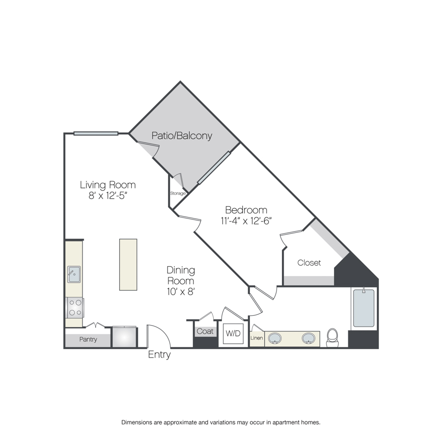 Rendering of the Citrus floor plan with 1 bedroom[s] and 1 bathroom[s] at Griffis Platinum Triangle