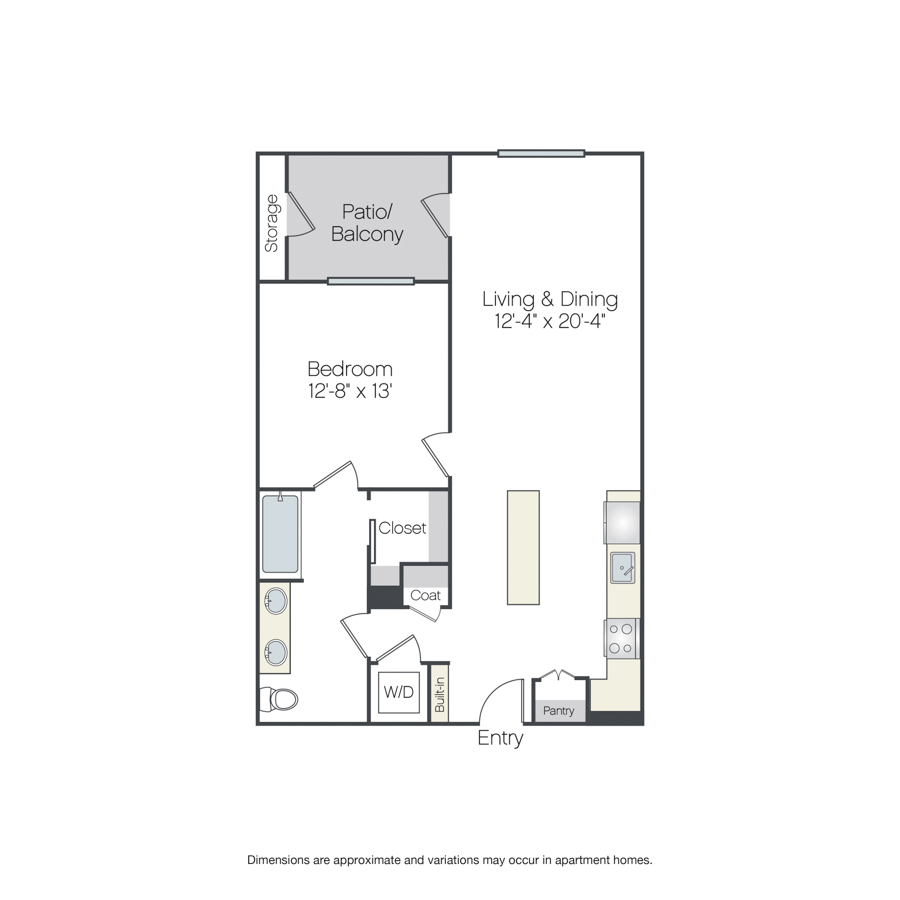 Rendering of the Friendship floor plan with 1 bedroom[s] and 1 bathroom[s] at Griffis Platinum Triangle