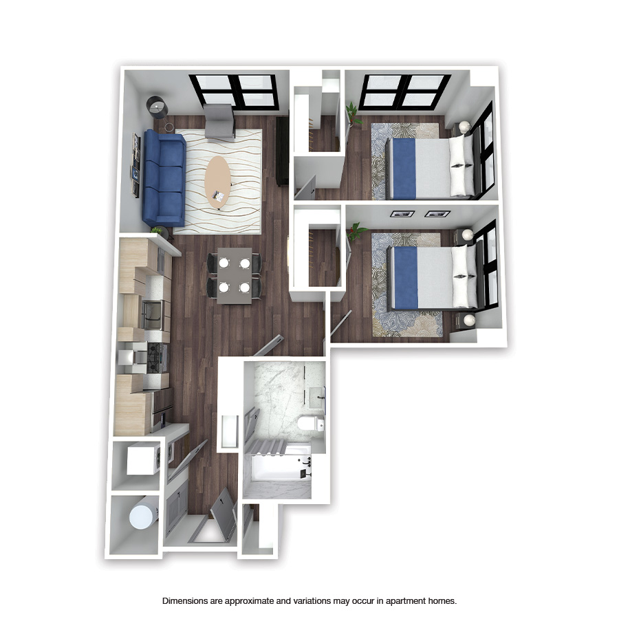 Rendering of the Rugby Affordable floor plan with 2 bedroom[s] and 1 bathroom[s] at Griffis Edgemoor