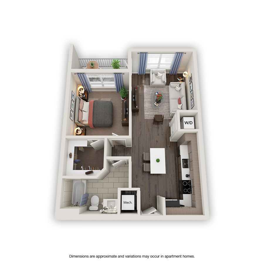 Rendering of the Flagler Platinum floor plan with 1 bedroom[s] and 1 bathroom[s] at Griffis North Olive