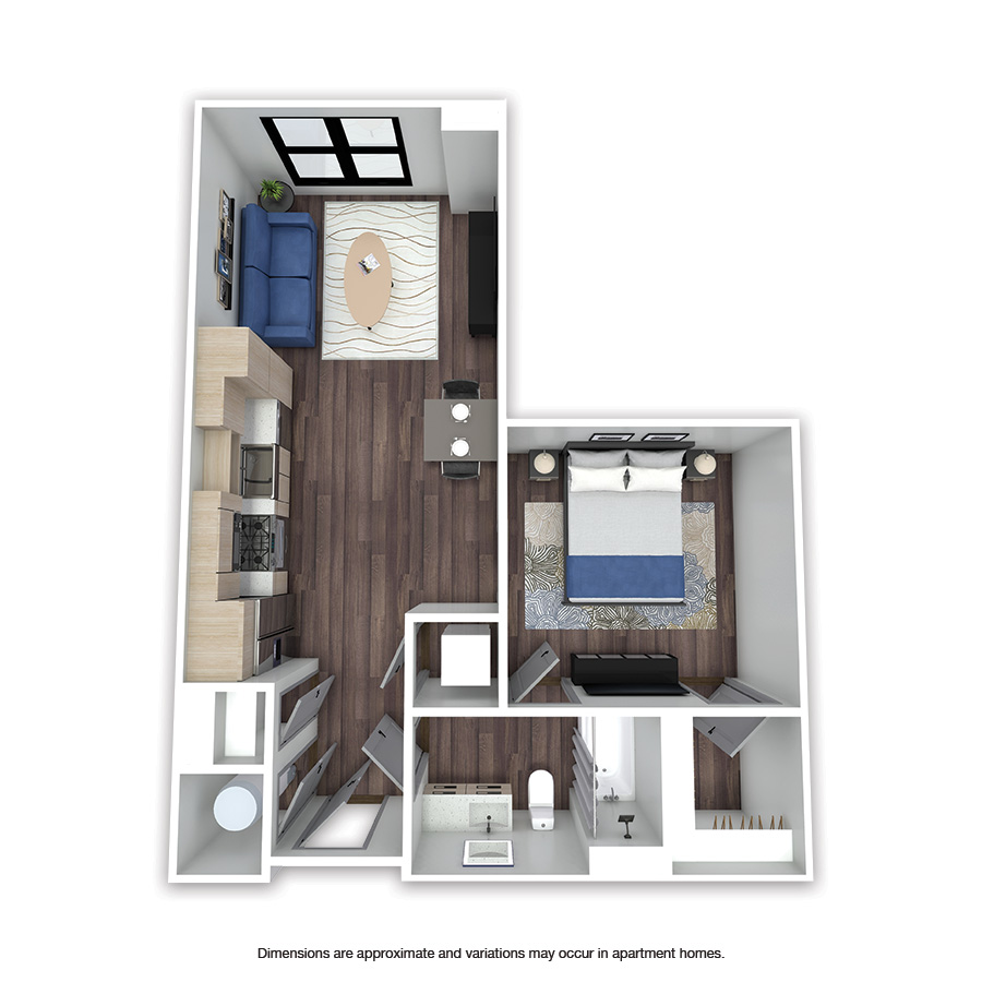 Rendering of the Exeter Affordable floor plan with 1 bedroom[s] and 1 bathroom[s] at Griffis Edgemoor