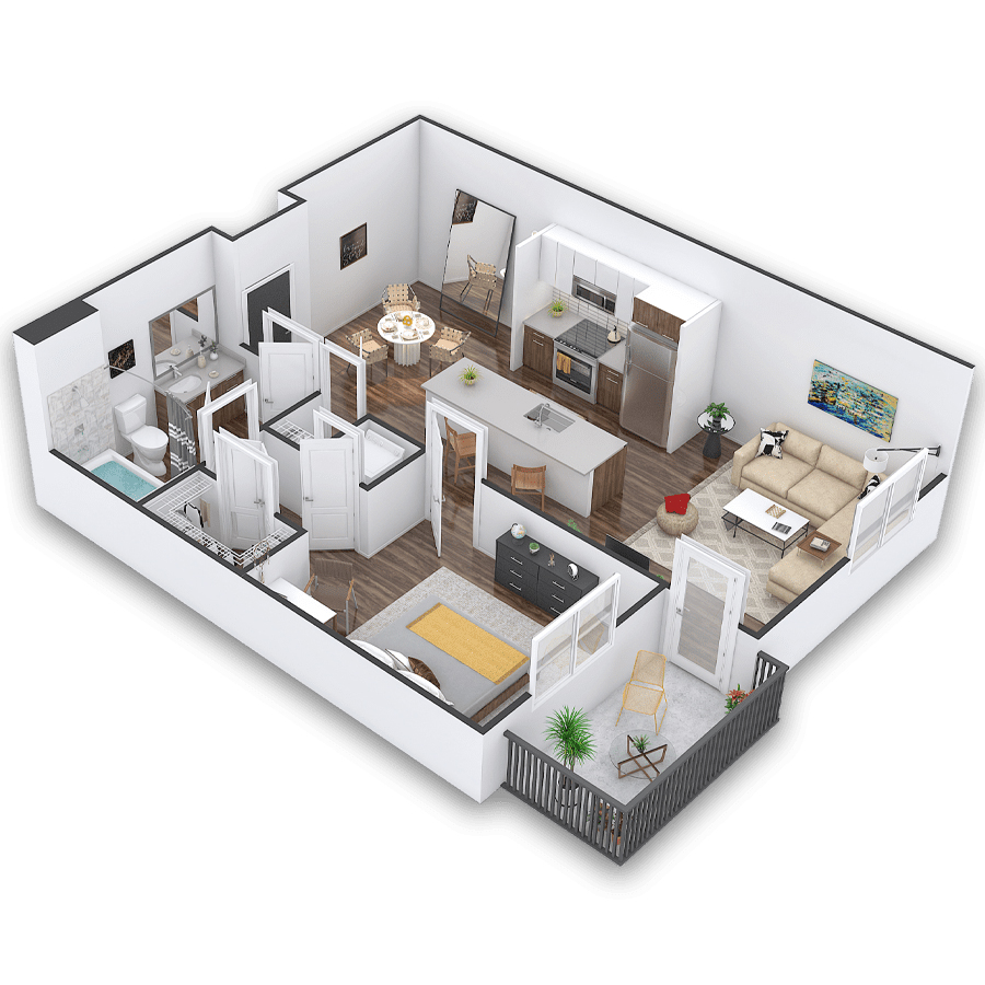 Rendering of the Landis floor plan with 1 bedroom[s] and 1 bathroom[s] at Griffis Cherry Creek