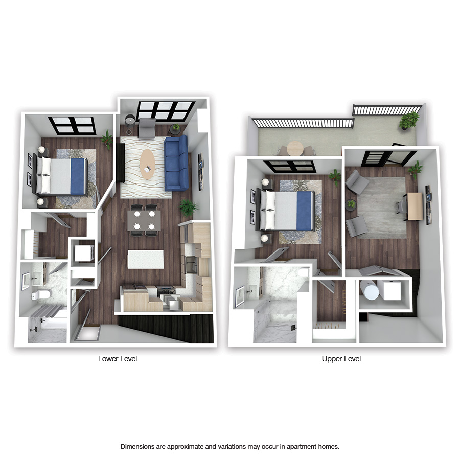 Rendering of the Tilbury floor plan with 2 bedroom[s] and 2 bathroom[s] at Griffis Edgemoor