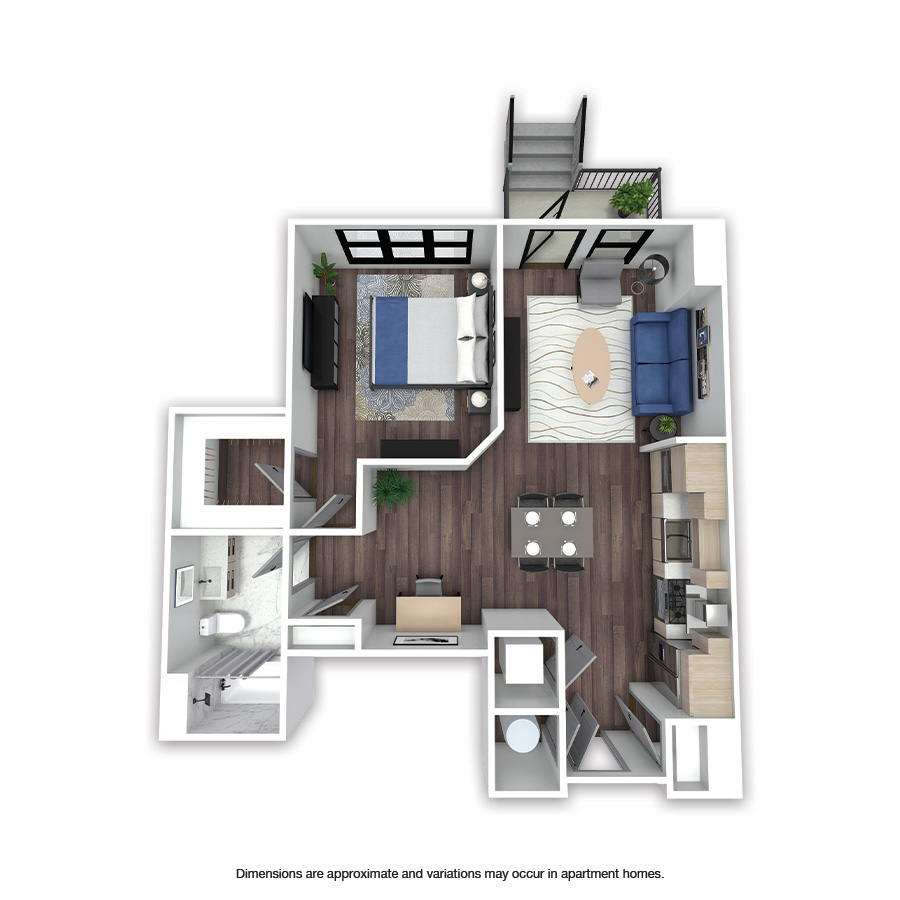 Rendering of the Chevy Chase floor plan with 1 bedroom[s] and 1 bathroom[s] at Griffis Edgemoor