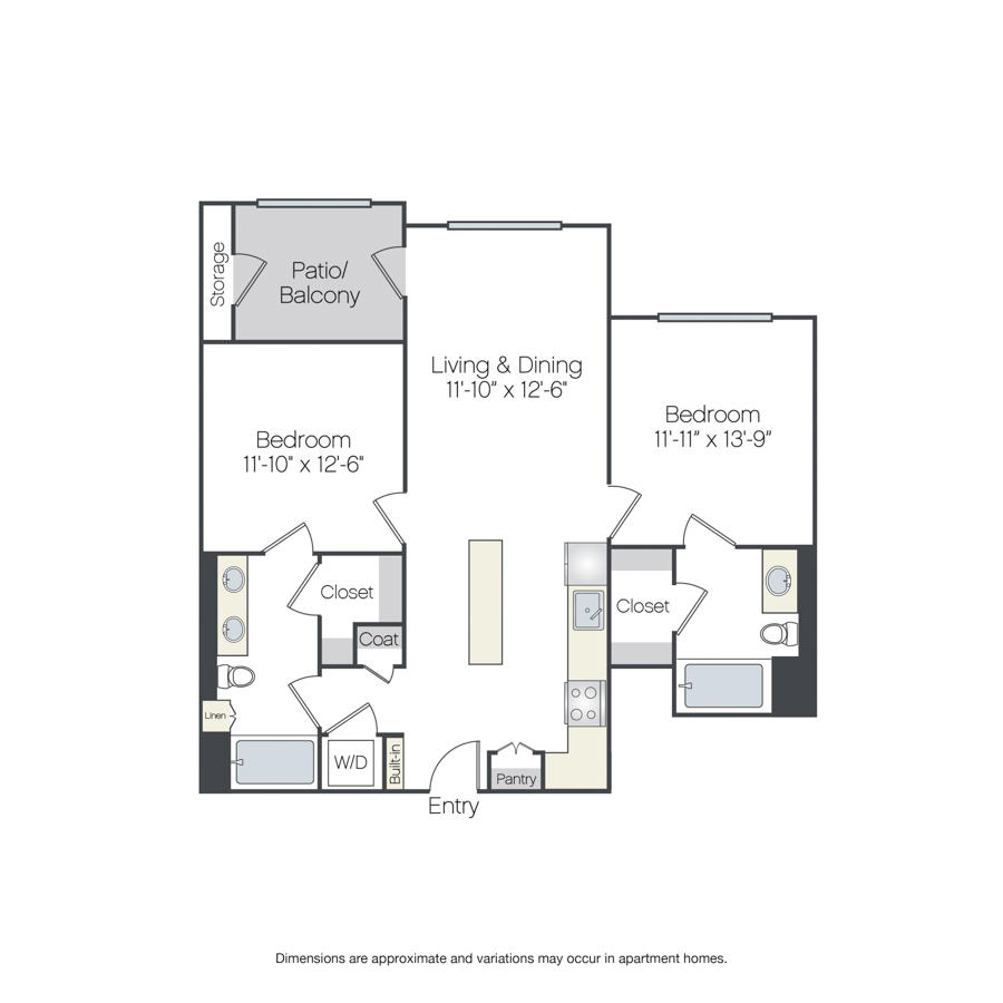 Rendering of the La Palma floor plan with 2 bedroom[s] and 2 bathroom[s] at Griffis Platinum Triangle