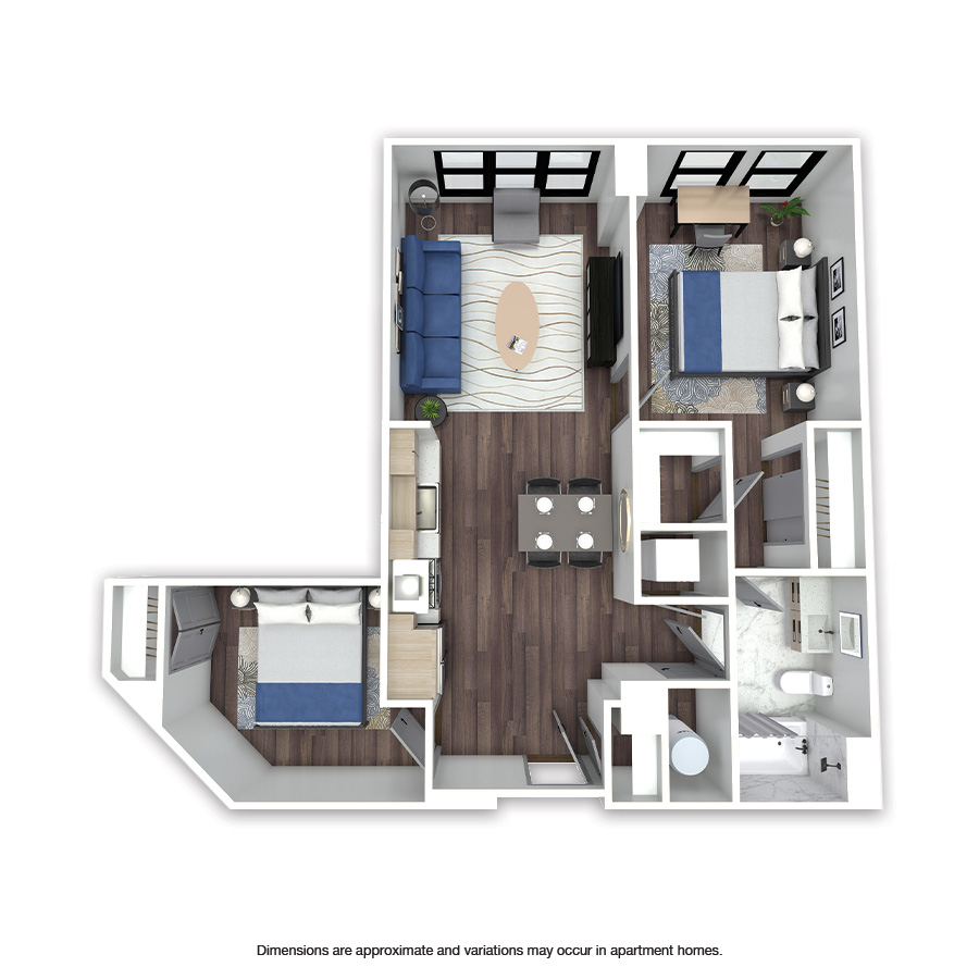 Rendering of the Sleaford Affordable floor plan with 2 bedroom[s] and 1 bathroom[s] at Griffis Edgemoor