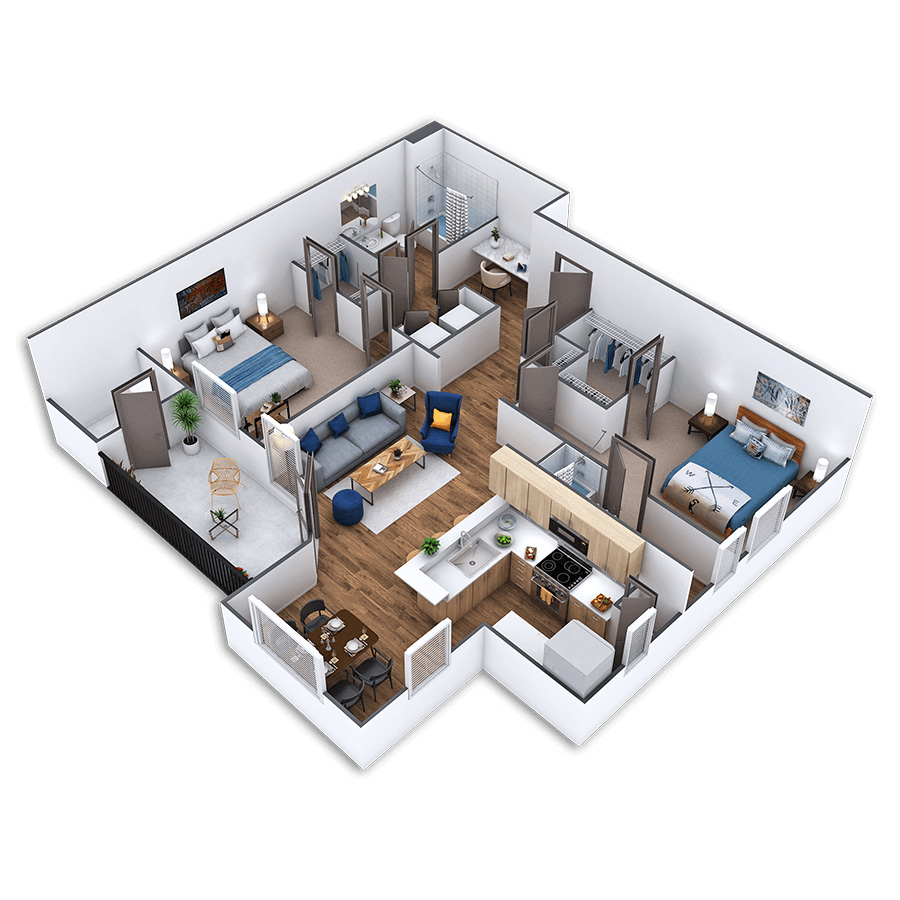 Rendering of the Sydney Platinum floor plan with 2 bedroom[s] and 2 bathroom[s] at Griffis North Creek