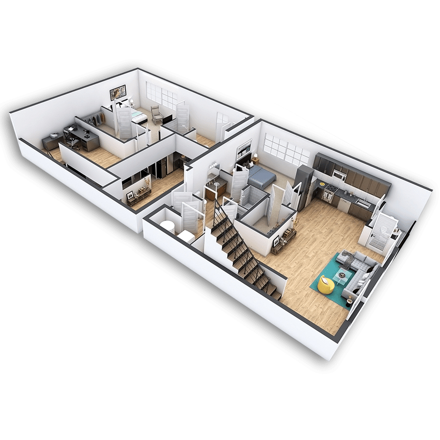 Rendering of the West Colfax Platinum floor plan with 2 bedroom[s] and 2.5 bathroom[s] at Griffis North Union