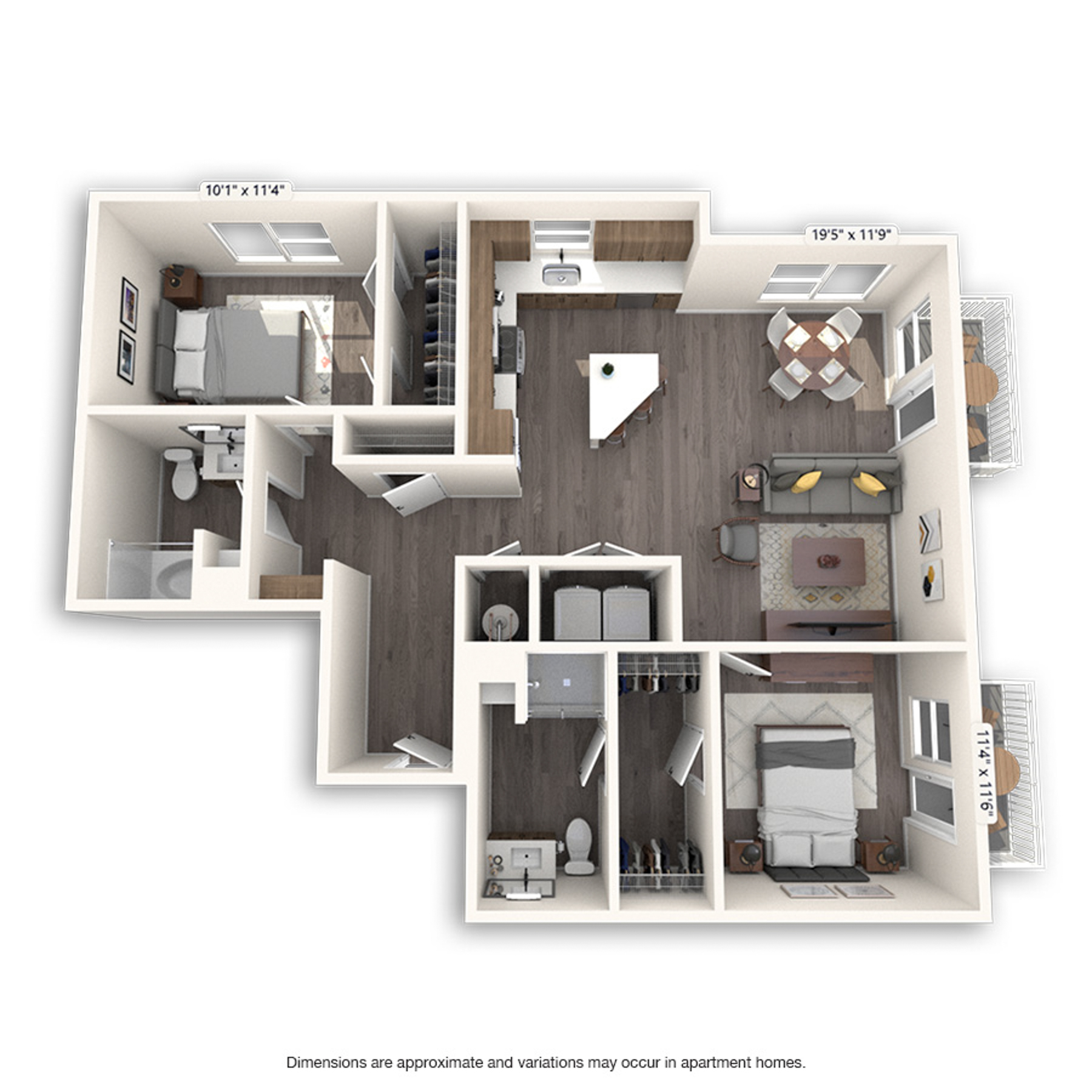 Rendering of the Marion Platinum floor plan with 2 bedroom[s] and 2 bathroom[s] at Griffis Cherry Creek North