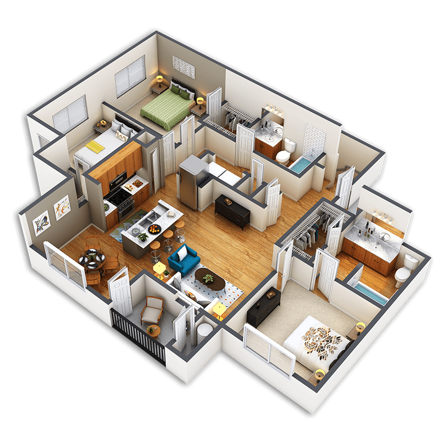 Rendering of the Lawrence3 Custom floor plan with 3 bedroom[s] and 2 bathroom[s] at Griffis Fitzsimons South