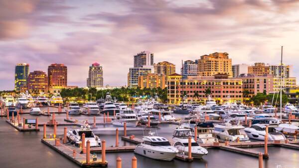 West Palm Harbor at dusk in Florida.