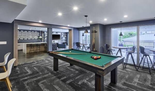 Resident lounge with pool table at Griffis Pompano Beach.