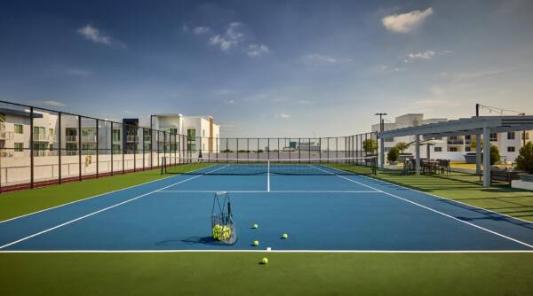 Rooftop tennis court at Griffis North Olive.
