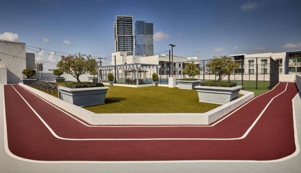 Rooftop running track at Griffis North Olive.