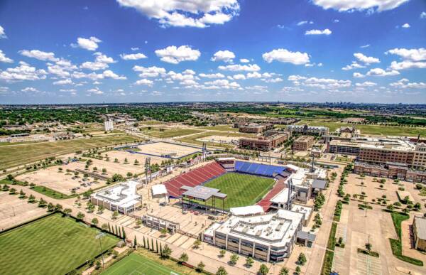 Aerial view of Toyota Stadium near Griffis Frisco.