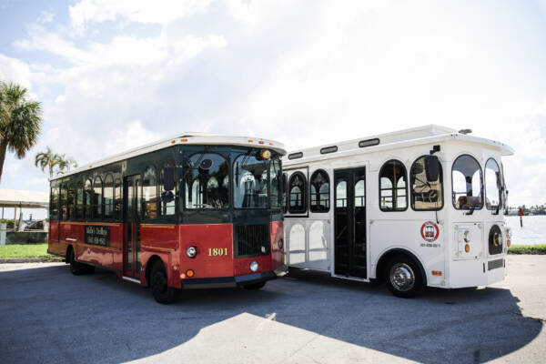 Historic trolleys in West Palm Beach, Florida.