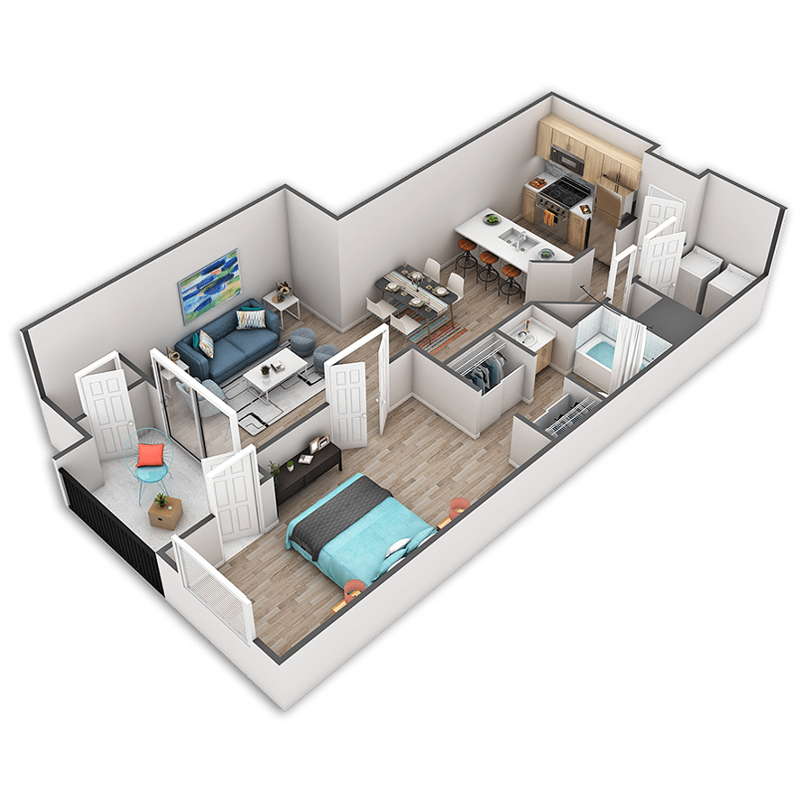 Rendering of the Virginia floor plan with 1 bedroom[s] and 1 bathroom[s] at Griffis Belltown