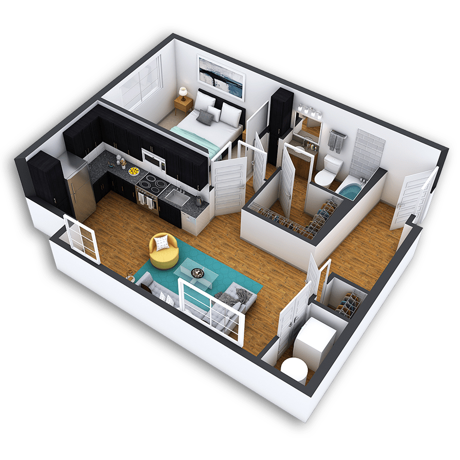 Rendering of the Cherry Creek Platinum floor plan with 1 bedroom[s] and 1 bathroom[s] at Griffis North Union