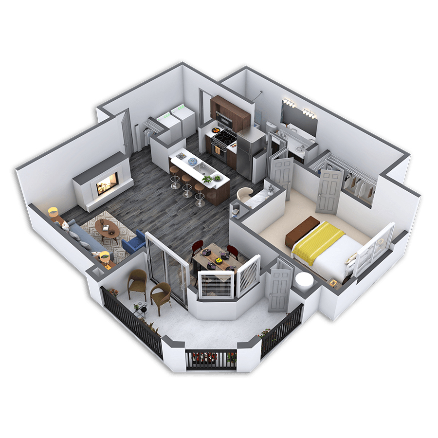 Rendering of the Majestic - Platinum floor plan with 1 bedroom[s] and 1 bathroom[s] at Griffis Lakeline Station