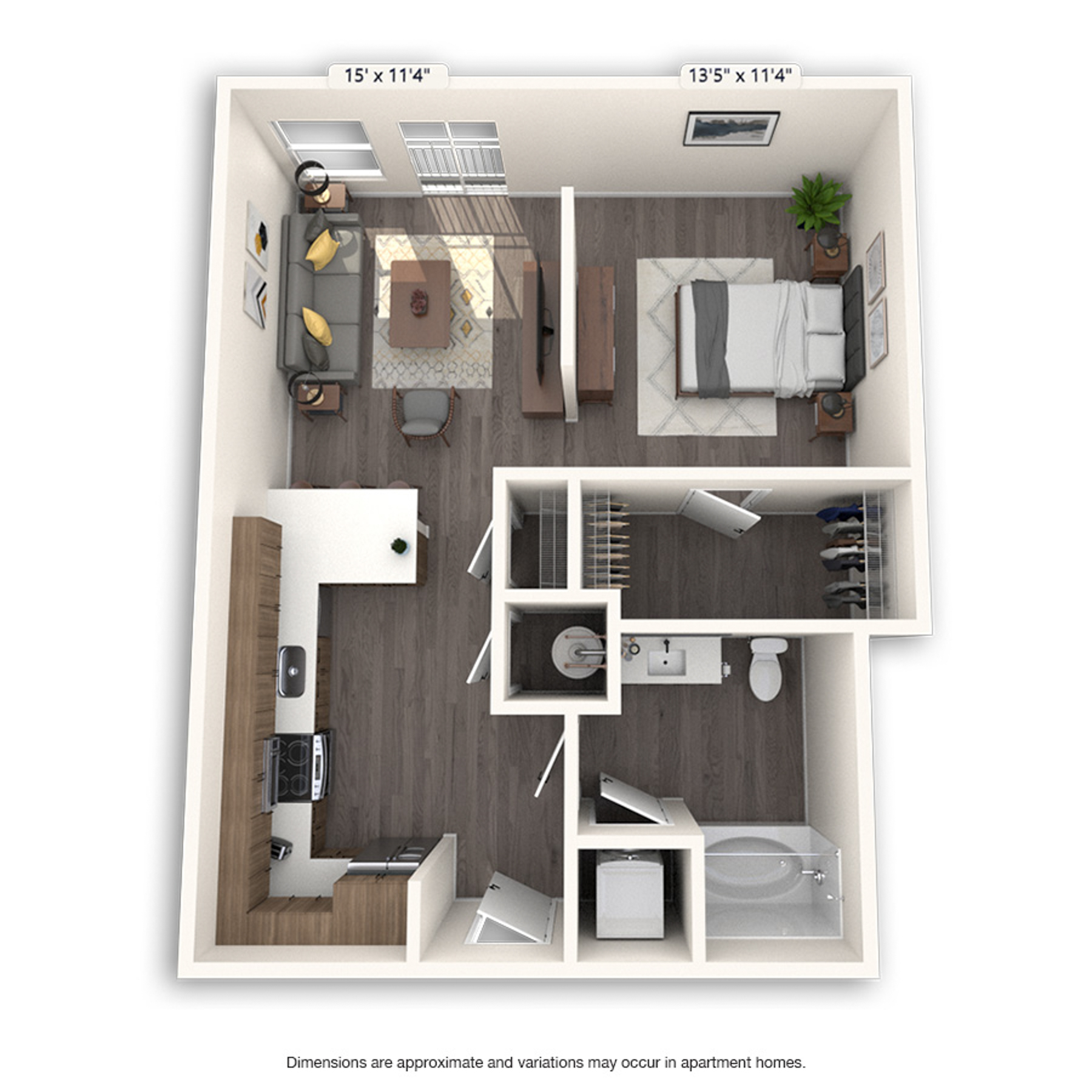 Rendering of the Cedar Platinum floor plan with a Studio bedroom and 1 bathroom[s] at Griffis Cherry Creek North