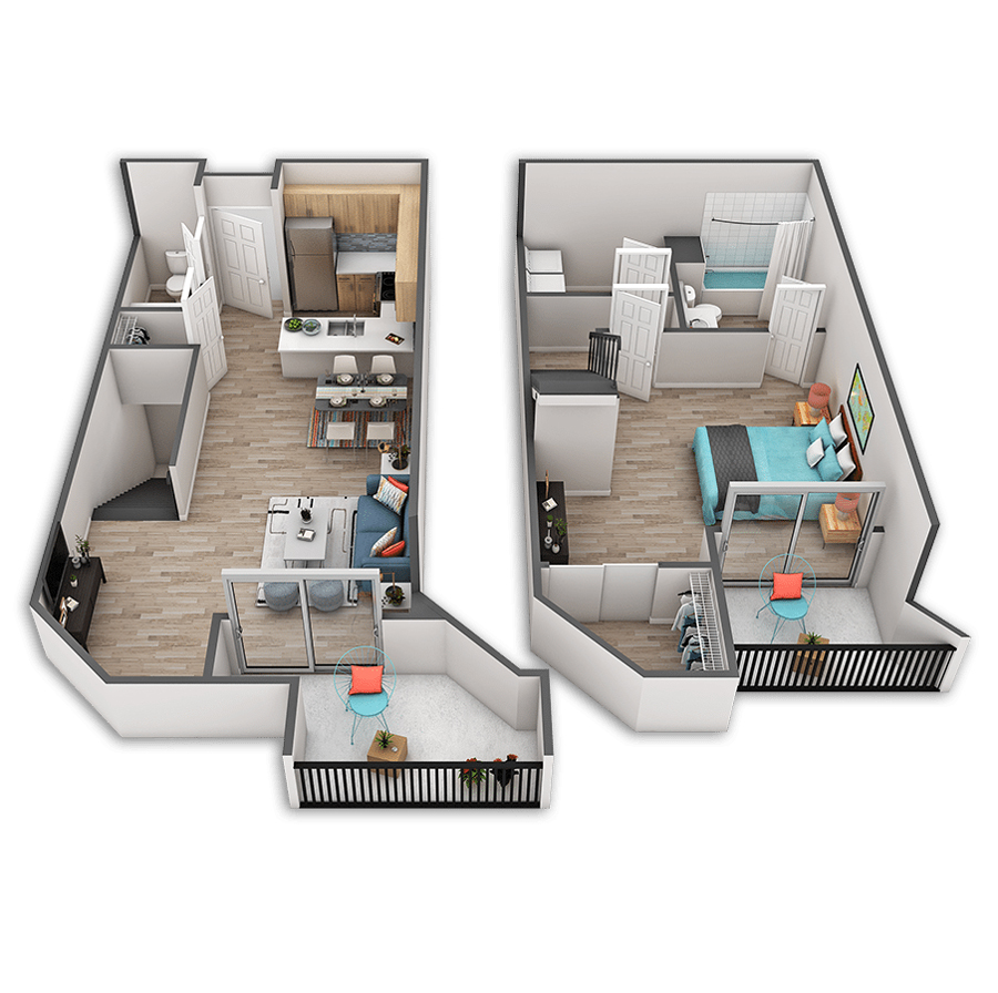 Rendering of the Olympic Platinum floor plan with 1 bedroom[s] and 1 bathroom[s] at Griffis Belltown