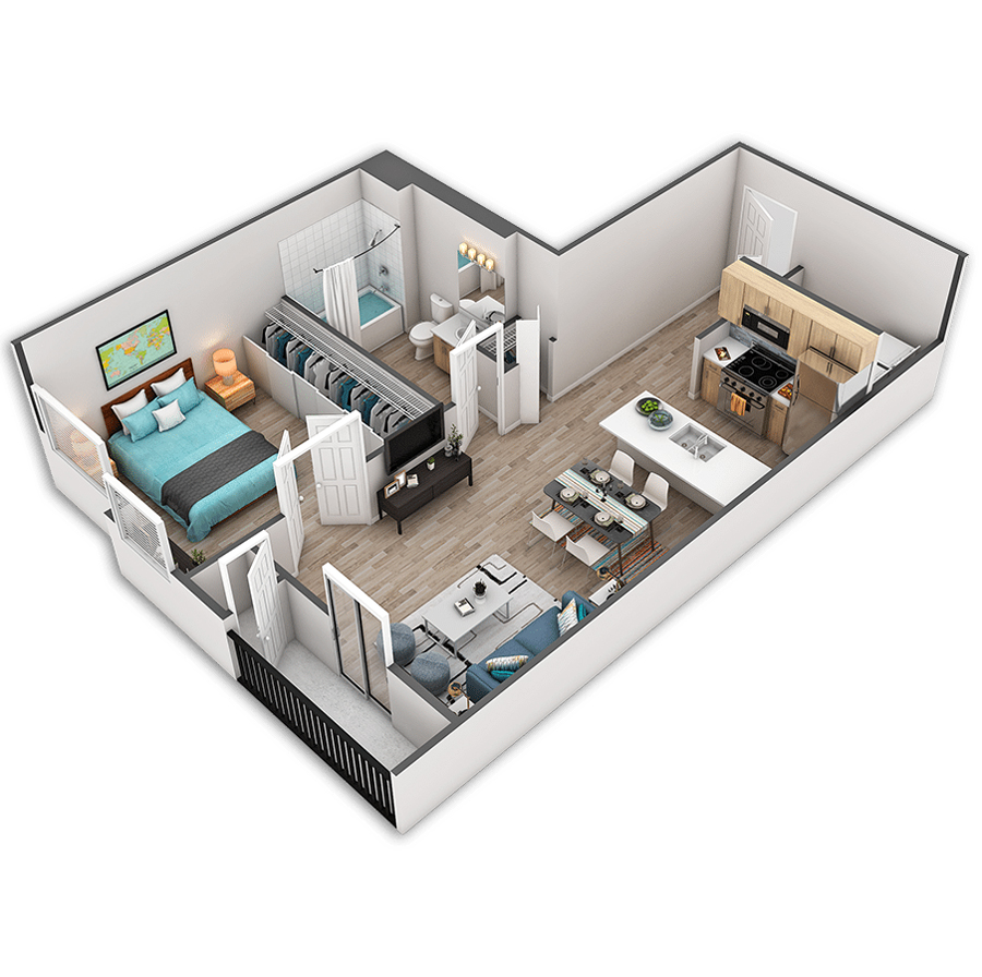 Rendering of the Fremont Platinum floor plan with 1 bedroom[s] and 1 bathroom[s] at Griffis Belltown