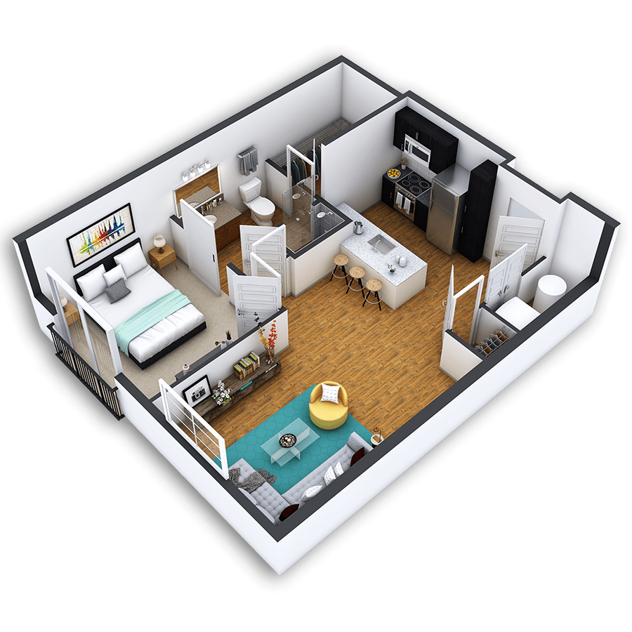 Rendering of the Cheesman Park Platinum floor plan with 1 bedroom[s] and 1 bathroom[s] at Griffis North Union