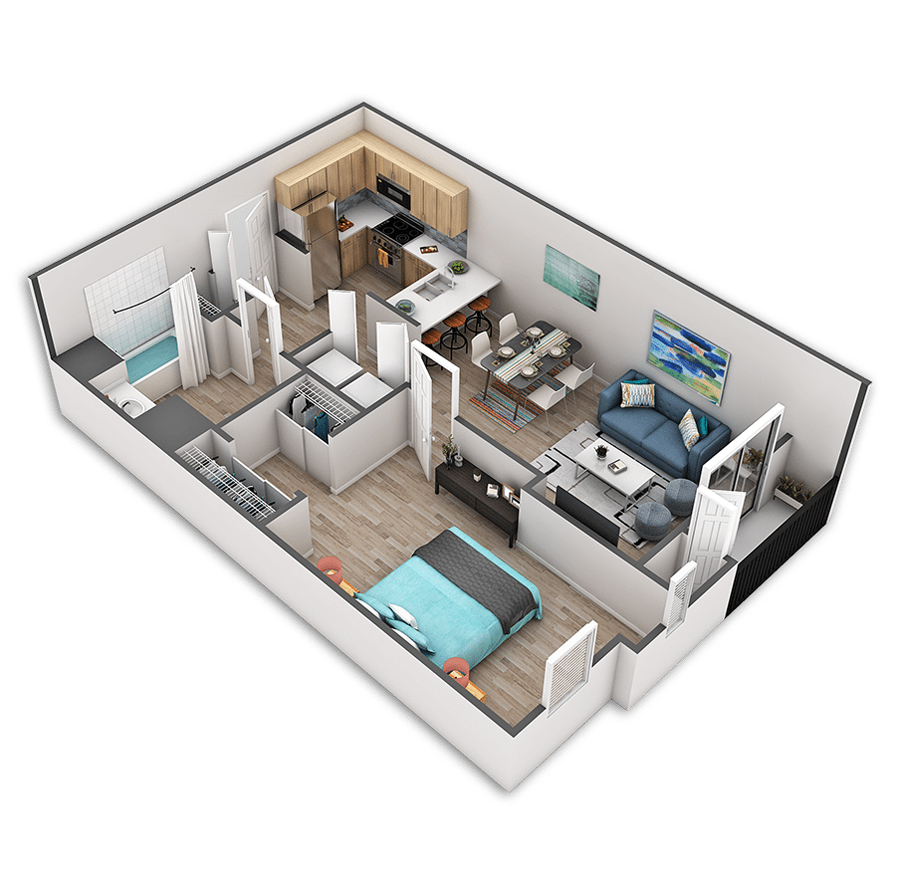 Rendering of the Westlake floor plan with 1 bedroom[s] and 1 bathroom[s] at Griffis Belltown