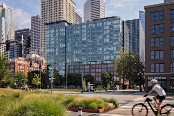 Griffis Seattle Waterfront high-rise apartment building with a landscaped streetscape in downtown Seattle