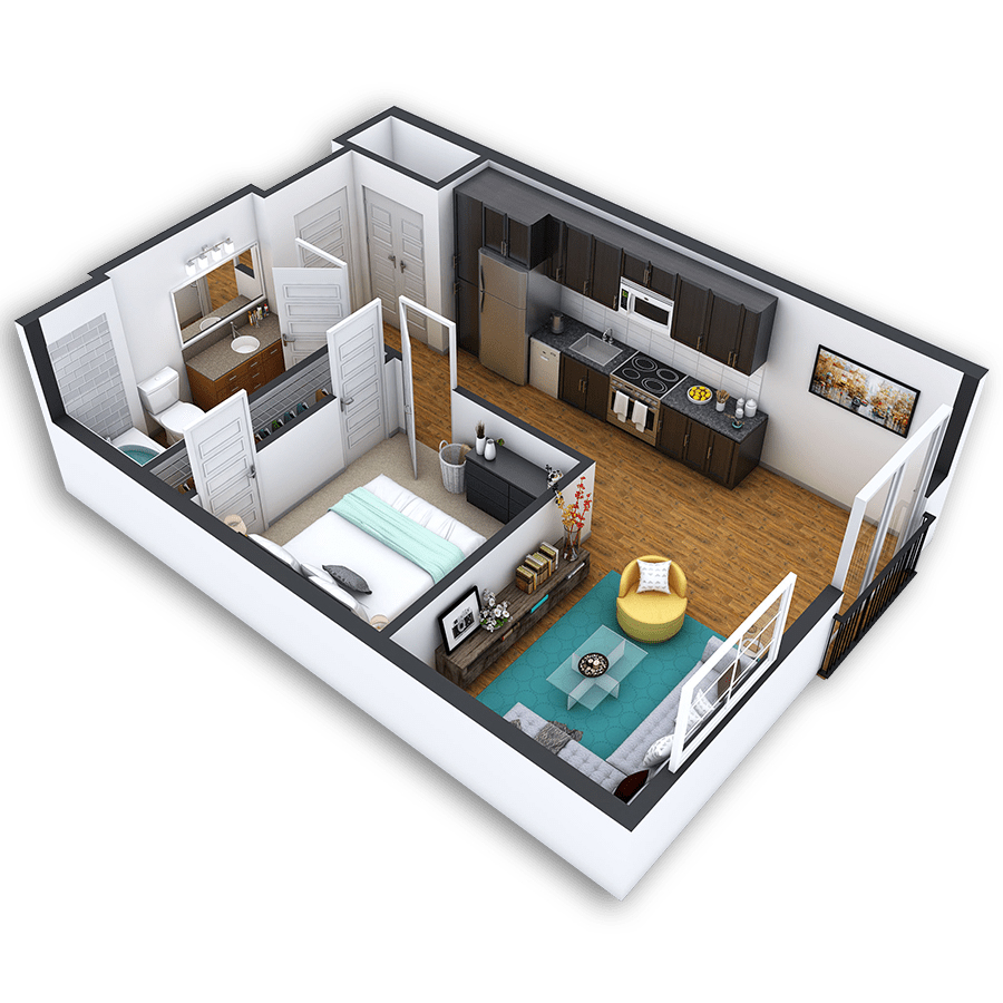 Rendering of the Baker Platinum floor plan with 1 bedroom[s] and 1 bathroom[s] at Griffis North Union