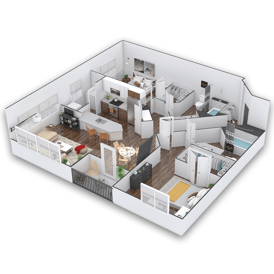 Rendering of the Thomas Platinum floor plan with 2 bedroom[s] and 2 bathroom[s] at Griffis Cherry Creek