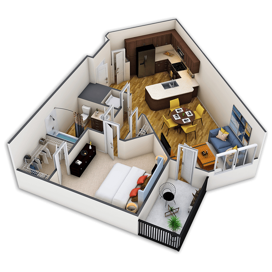 Rendering of the Blake Platinum floor plan with 1 bedroom[s] and 1 bathroom[s] at Griffis Union Station