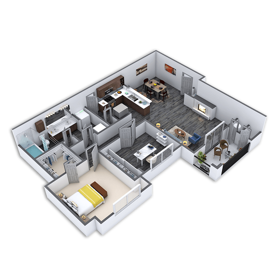 Rendering of the Elegance - Platinum floor plan with 1 bedroom[s] and 1 bathroom[s] at Griffis Lakeline Station