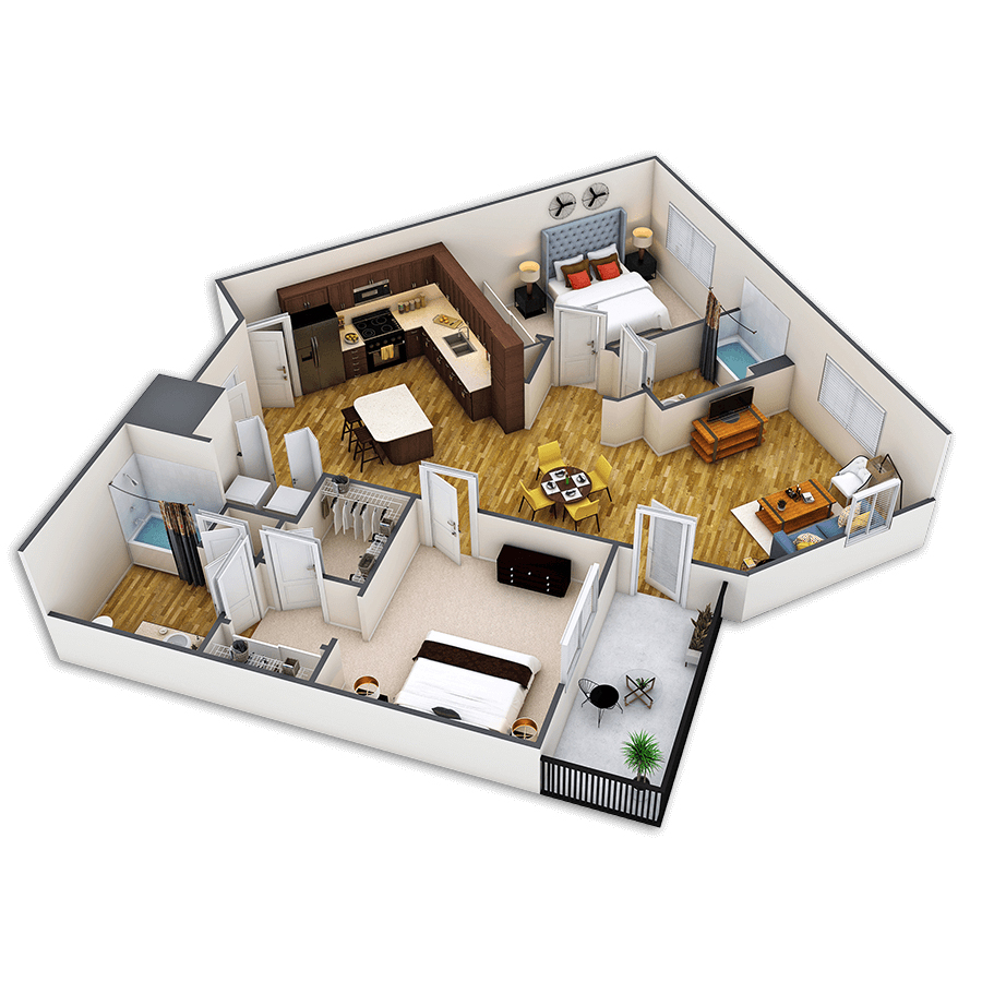 Rendering of the Speer Platinum floor plan with 2 bedroom[s] and 2 bathroom[s] at Griffis Union Station