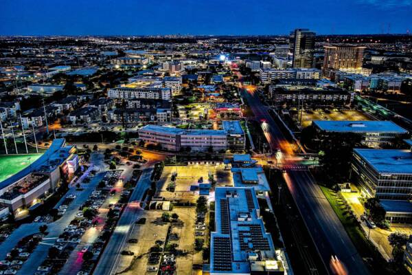 Aerial view of Austin at night time.