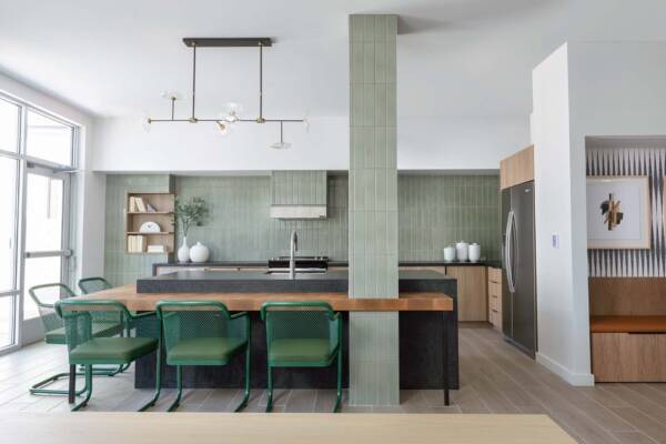 Griffis at The Domain community resident lounge with kitchen.