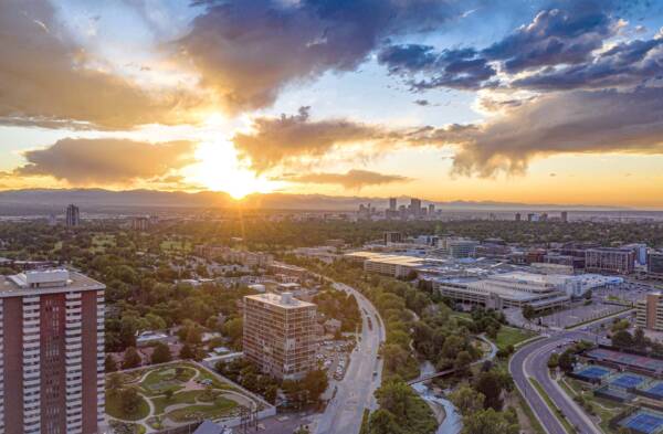 Denver skyline at dusk.