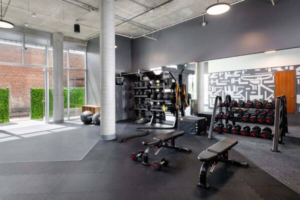 Griffis East Village apartment community 24-hour fitness center in San Diego, CA.