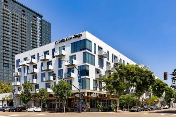 Griffis East Village apartment community exterior in San Diego, CA.