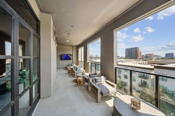 Griffis Oak Lawn community resident lounge balcony in Dallas, TX.