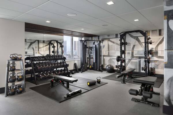 Apartment community 24-hour fitness center at Griffis Platform Union Station in Denver, CO