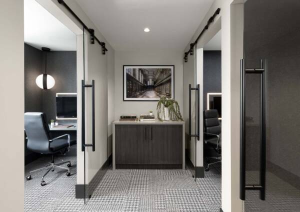 Apartment community coworking pods at Griffis Platform Union Station in Denver, CO