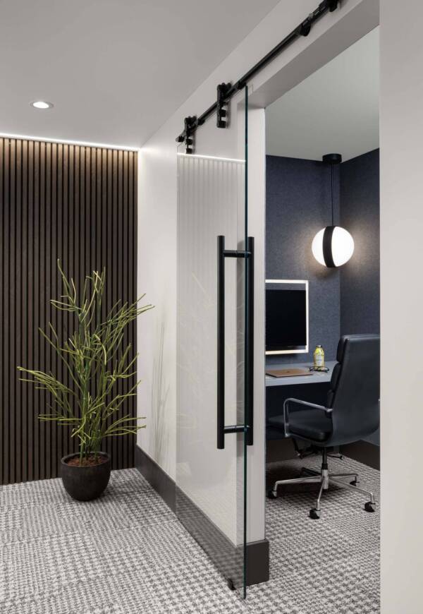 Apartment community coworking pods at Griffis Platform Union Station in Denver, CO